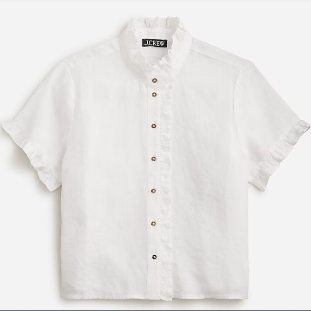 J.Crew Ruffle-trim button-up shirt in linen